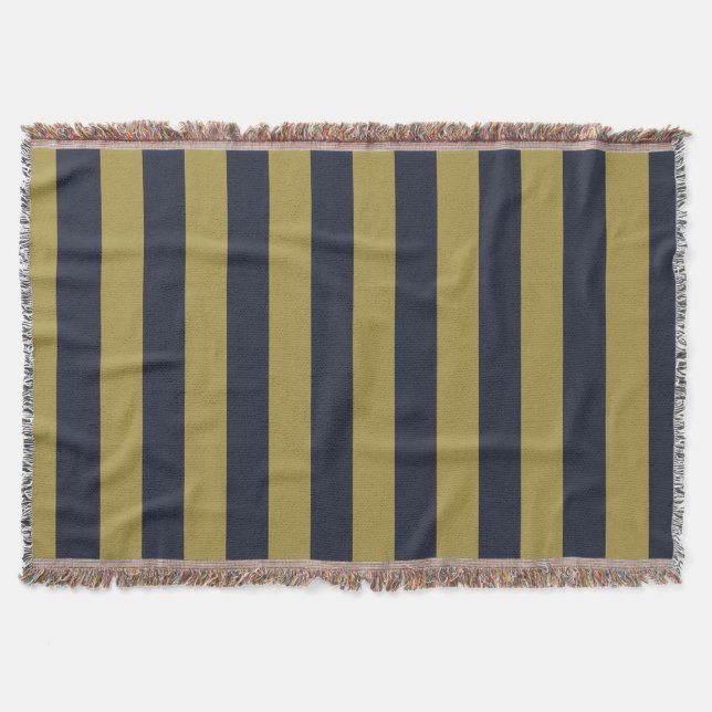 Elegant Guld & Navy Blue Lodrät Rand Filt (Framsidan)