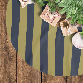 Elegant Guld & Navy Blue Lodrät Rand Julgransmatta Borstad Polyester