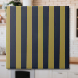 Elegant Guld & Navy Blue Lodrät Rand Kakelplatta