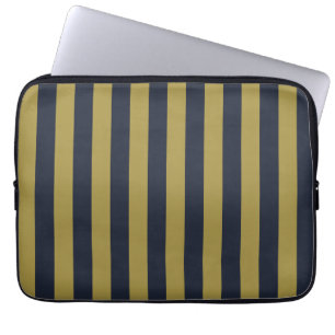 Elegant Guld & Navy Blue Lodrät Rand Laptop Fodral