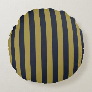 Elegant Guld & Navy Blue Lodrät Rand Rund Kudde