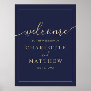 Elegant Guld & Navy Blue Welcome Bröllop Poster