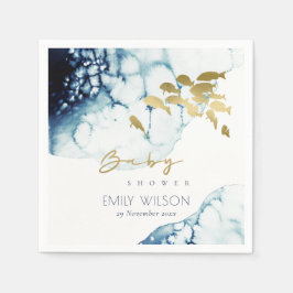 ELEGANT GULD NAVY UNDERVATTEN FISH BABY SHOWER PAPPERSSERVETT