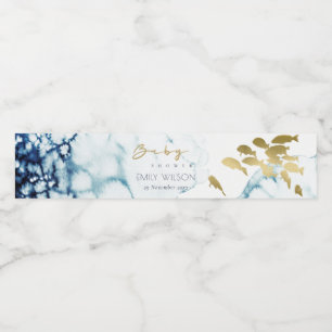 ELEGANT GULD NAVY UNDERVATTEN FISH BABY SHOWER VATTENFLASKA ETIKETT