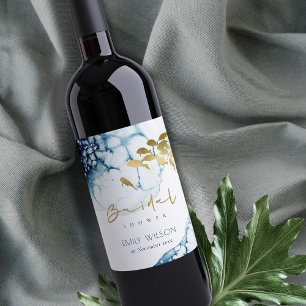 ELEGANT GULD NAVY UNDERVATTEN FISK MÖHIPPA VINFLASKA ETIKETT