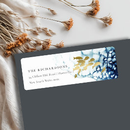 ELEGANT GULD NAVY UNDERVATTEN HAVS FISK ADRESS LAB RETURADRESS ETIKETT