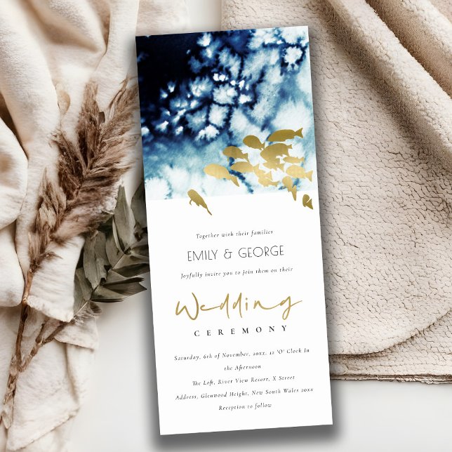 ELEGANT GULD NAVY UNDERVATTNET HAVS FISK BRÖLLOP I INBJUDNINGAR (Skapare uppladdad)