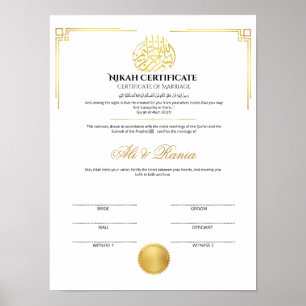 Elegant guld-Nikah-certifikat med sigill Poster