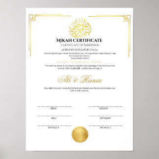Elegant guld-Nikah-certifikat med sigill Poster