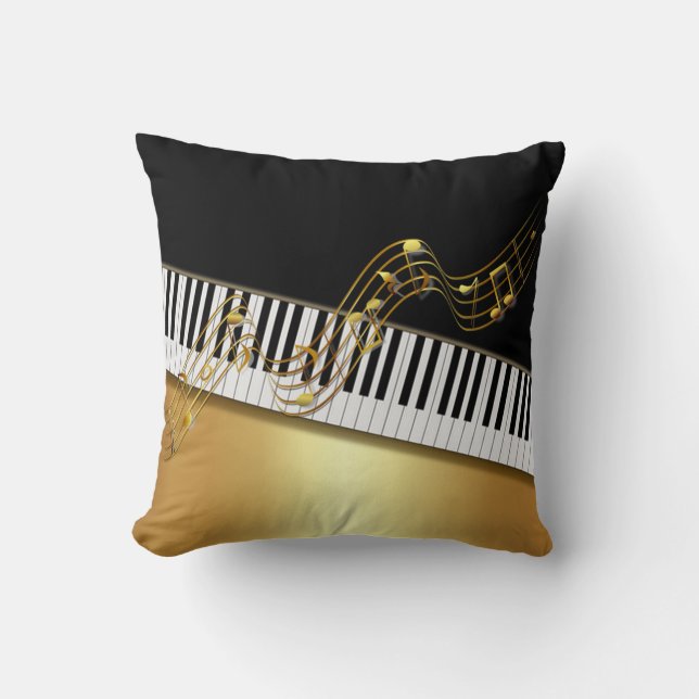 Elegant Guld Notes,Piano Nyckel,Svart Kudde (Framsida)