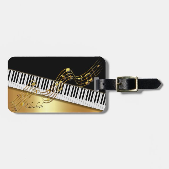 Elegant Guld Notes,Piano Nycklar - Personlig Bagagebricka (Horisontell Framsida)