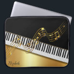 Elegant Guld Notes,Piano Nycklar - Personlig Laptop Fodral<br><div class="desc">Elegant guld musik noter med piano nycklar på svart och guld med ert namn.</div>