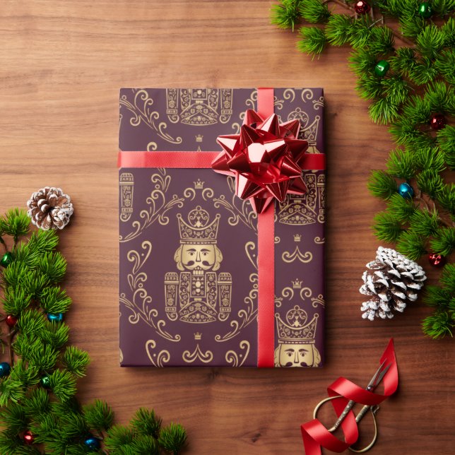 Elegant Guld Nötknäppare Jul Damast Presentpapper (Julgåva)