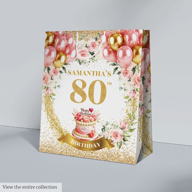 Elegant Guld nummer 80:e Födelsedagsfesten Glamor (Elegant Gold Number 80th Birthday Party Glamour Medium Gift Bag)