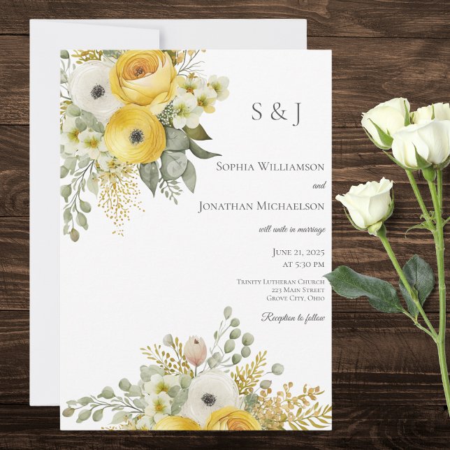 Elegant guld- och beige blomsterbröllopsinbjudan inbjudningar (Skapare uppladdad)