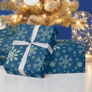 Elegant Guld och Blå jultomte Mönster Presentpapper
