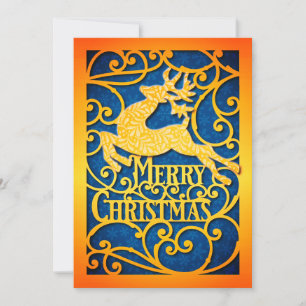 Elegant guld och blå ren "God Jul"  Julkort