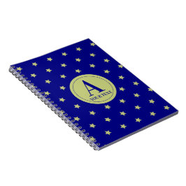 Elegant guld- och blå stjärnmönster monogram anteckningsbok
