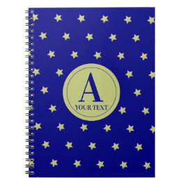 Elegant guld- och blå stjärnmönster monogram anteckningsbok