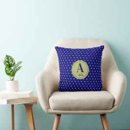 Elegant guld- och blå stjärnmönster monogram kudde