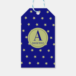 Elegant guld- och blå stjärnmönster monogram presentetikett