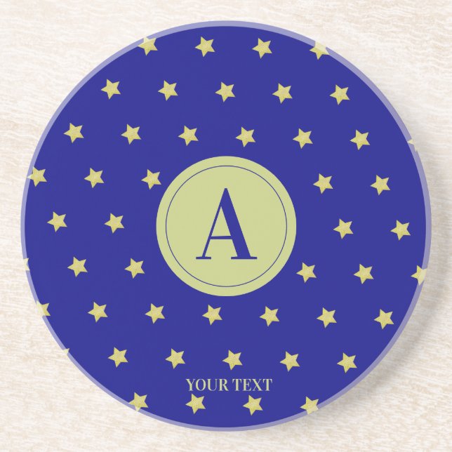 Elegant guld- och blå stjärnmönster monogram underlägg (Framsidan)