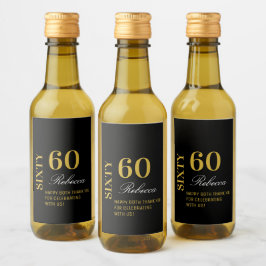 Elegant Guld och Black 60 Födelsedagsfest Cocktail Vinetikett