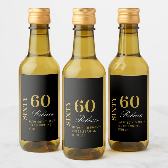 Elegant Guld och Black 60 Födelsedagsfest Cocktail Vinetikett (Flaskor)