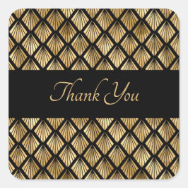 Elegant Guld och Black Art Deco Geometric Fläkt Fyrkantigt Klistermärke