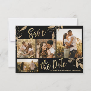 Elegant Guld och Black Botanical Photo Collage Sav Spara Datumet