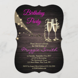 Elegant Guld och Black Champagne Birthday Inbjudan