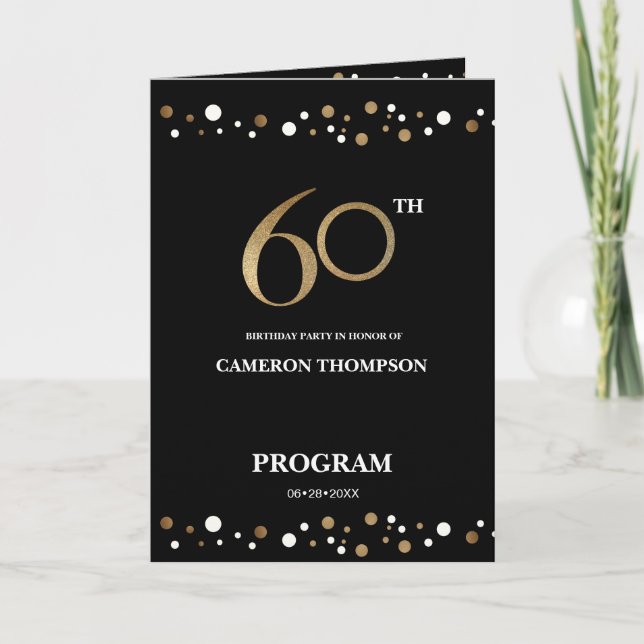 Elegant Guld och Black Confetti fyller 60 år Program (Framsida)