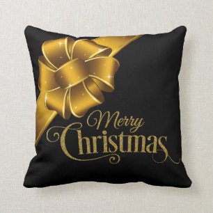 Elegant Guld och Black God jul Bow Helgdag Kudde