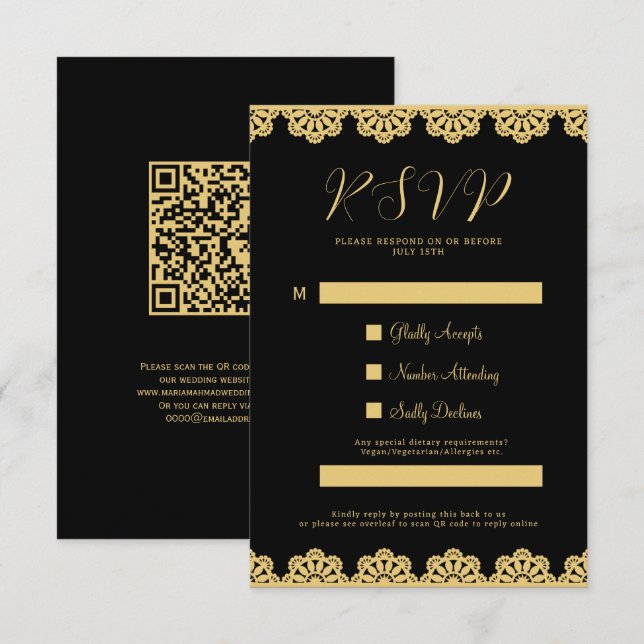 Elegant Guld och Black Islamic QR Code OSA kort (Fram/baksida)