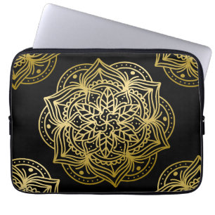 Elegant Guld och Black Mandala Mönster Laptop Fodral