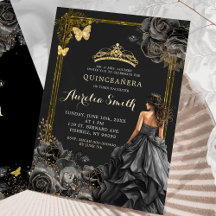 Elegant Guld och Black Ro Princess Quinceañera