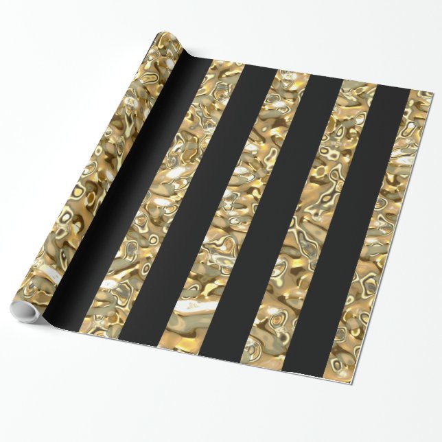 Elegant Guld och Black Stripe Presentpapper (Utrullad)