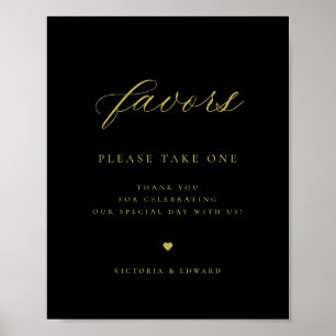 Elegant Guld och Black Wedding Favor Poster