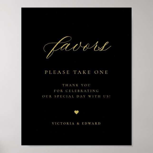 Elegant Guld och Black Wedding Favor Poster (Framsidan)