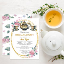 Elegant Guld och Blommigt Möhippa Tea Party