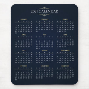 Elegant Guld och Blue 2021 Calendar Mousepad Musmatta