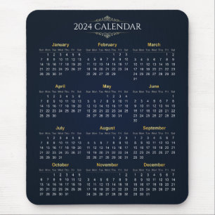 Elegant Guld och Blue 2024 Calendar Mousepad Musmatta