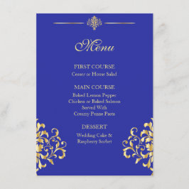 Elegant Guld och Blue Damask Wedding Menu Meny