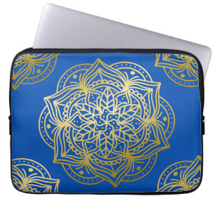Elegant Guld och Blue Mandala Mönster Laptop Fodral