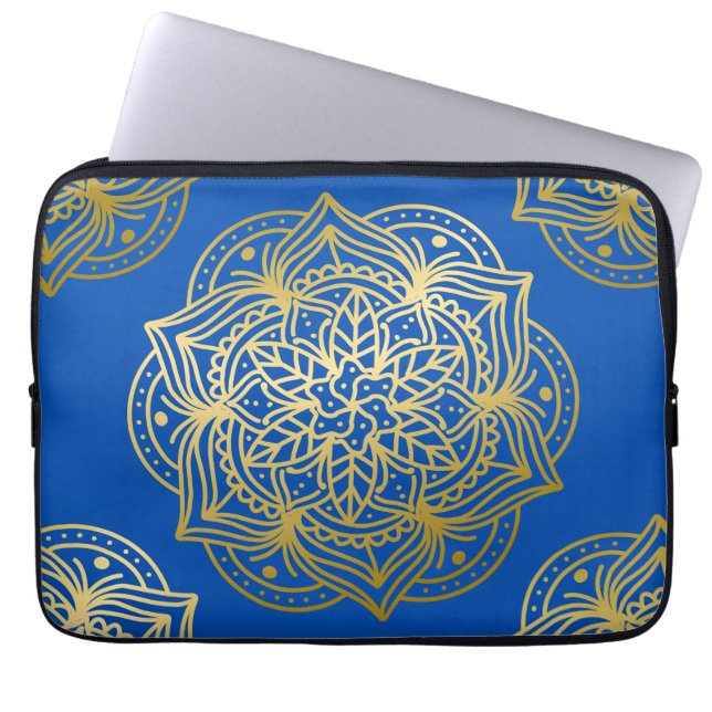Elegant Guld och Blue Mandala Mönster Laptop Fodral (Framsidan)
