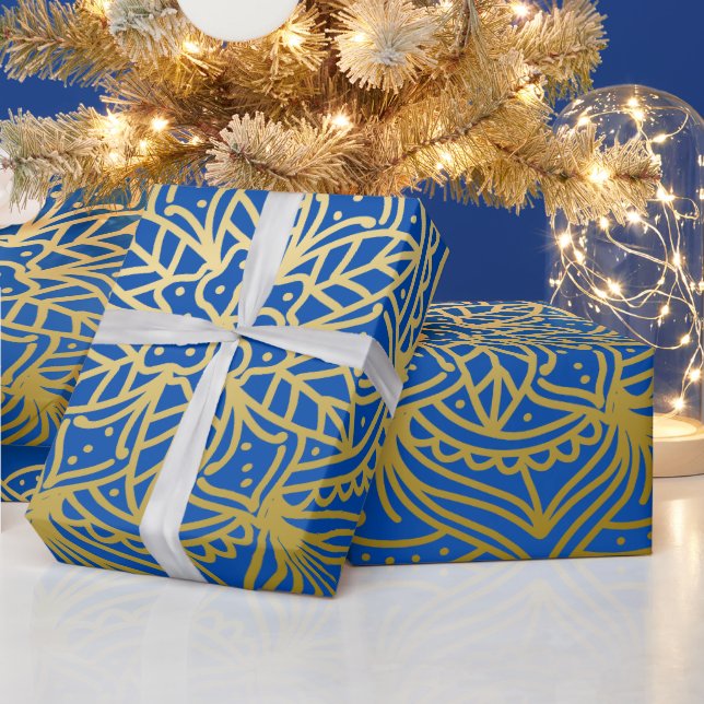 Elegant Guld och Blue Mandala Mönster Presentpapper (Helgdagar)