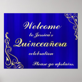 Elegant Guld och Blue Quinceanera Välkomsttecken Poster