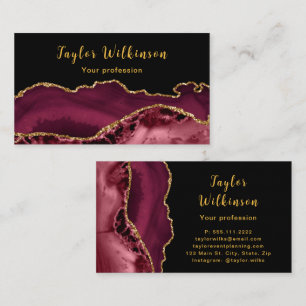 Elegant Guld och Burgundy Red Agate Visitkort
