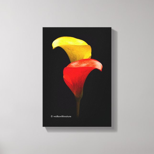 Elegant Guld och Crimson Calla Lilies Canvastryck (Framsida)