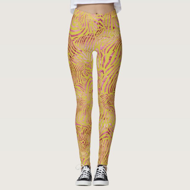 Elegant guld och dammig rosa zebradesign leggings (Framsida)